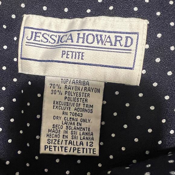 Vintage JESSICA HOWARD Black and White Polka Dots Blouse Top, Sz 12 Petite - Picture 6 of 6
